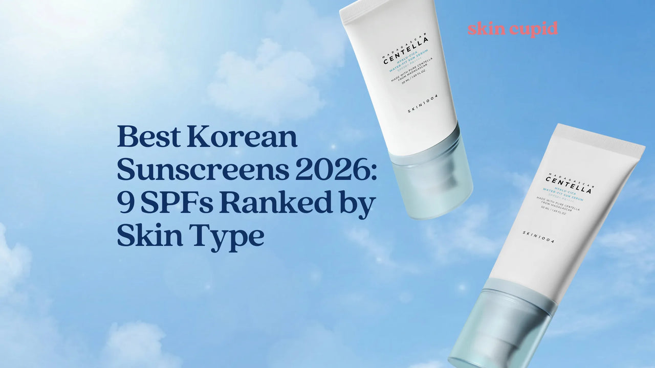 Best korean sunscreens into image with two Skin1004 products on against a clear blue sky background