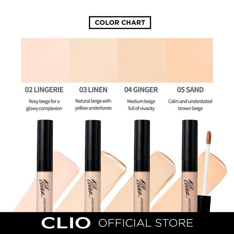 CLIO Kill Cover Liquid Concealer (3 Colours) 7g swatches